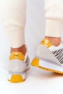 Skórzane Sportowe Buty Na Platformie GOE HH2N4001 Biało-Żółte