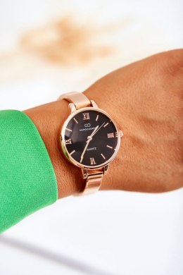 Zegarek Na Bransolecie Giorgio & Dario Z Czarną Tarczą Różowe Złoto