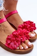 Damskie Sandały Z Materiałowymi Kwiatami Fuksja Fiori