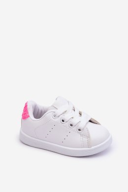 Dziecięce Buty Sportowe Biało-Neonowo Różowe Glossy