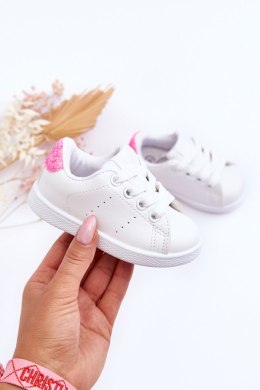Dziecięce Buty Sportowe Biało-Neonowo Różowe Glossy