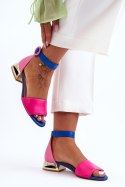 Skórzane Sandały Na Złotym Obcasie Laura Messi 2143 Różowo-Niebieskie