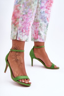 Zamszowe Klasyczne Sandały Na Szpilce Zielone Tossa